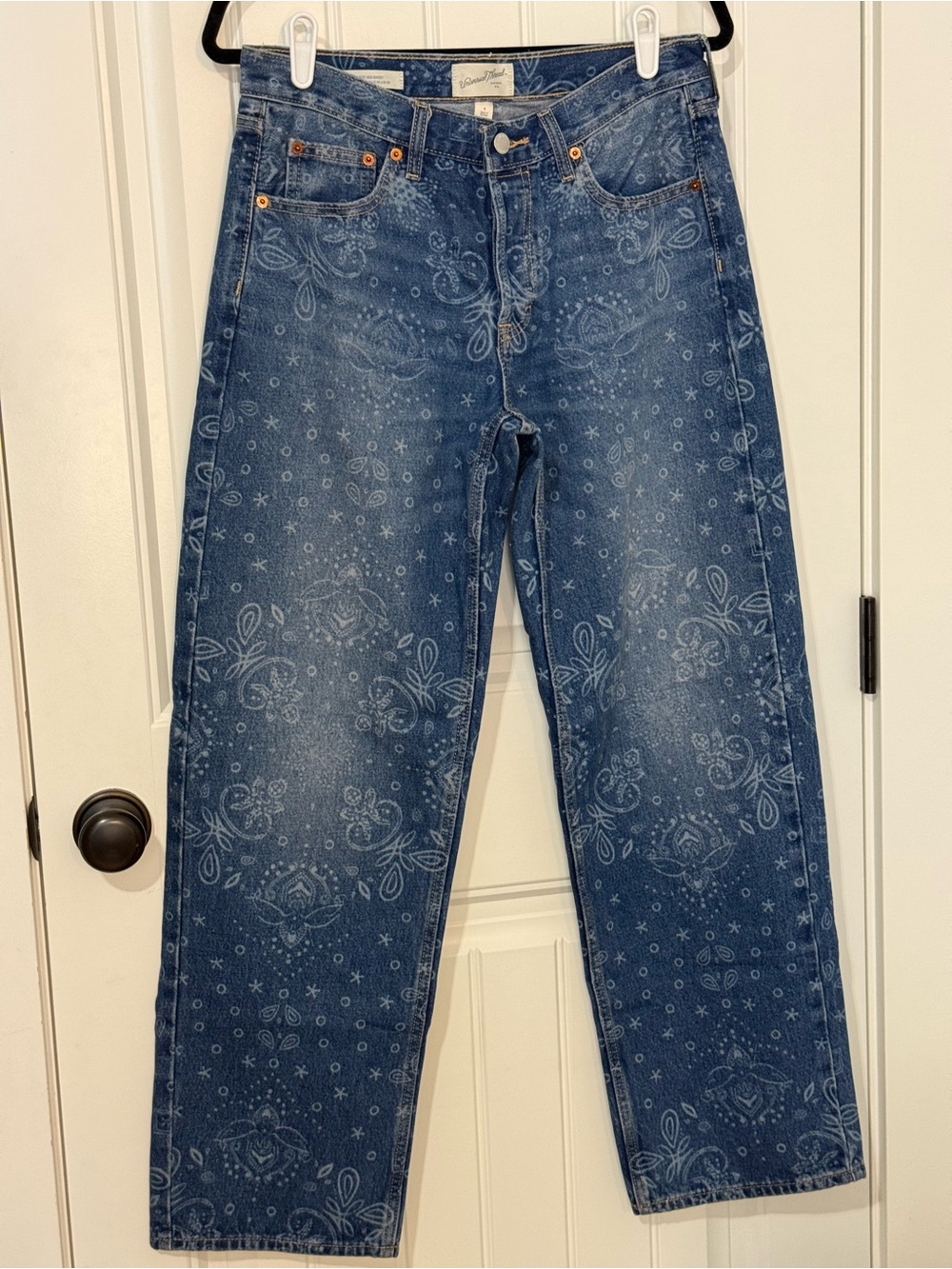Universal Threads 90's Baggy Dark Blue Paisley-Print Denim Jeans NWOT
